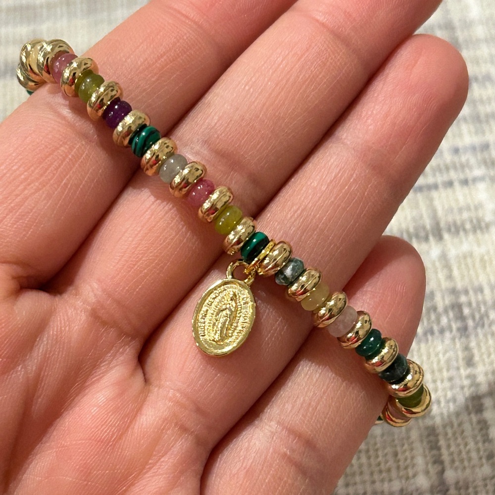 Virgen de Guadalupe Multicolor Beaded Stretch Bracelet